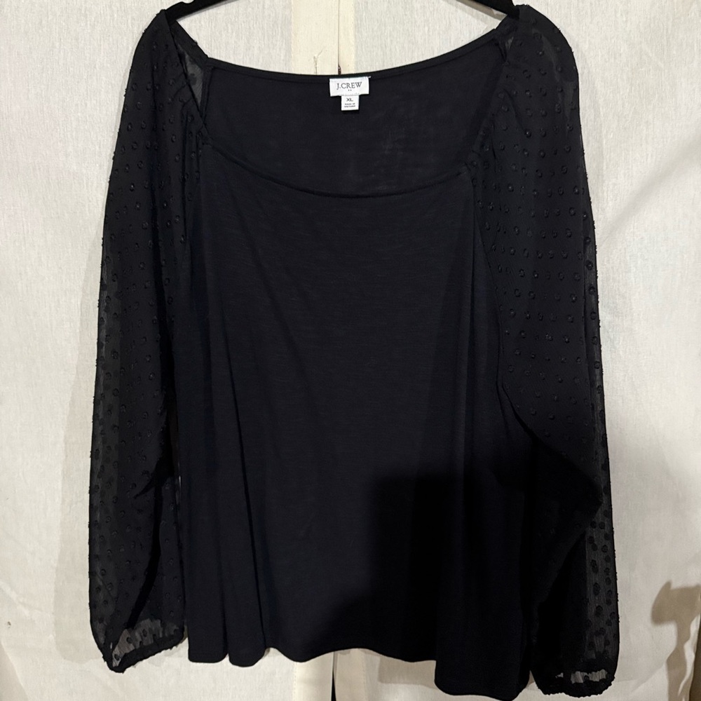 J. Crew Black Sheer Sleeve Blouse